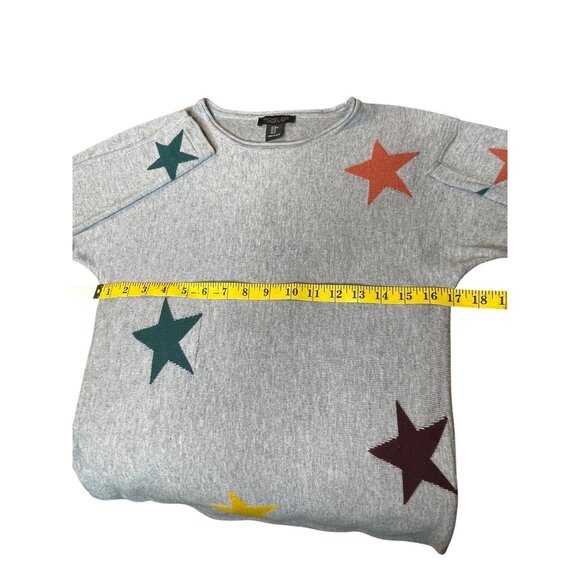 Rachel Zoe Gray Multicolor Star Print Long Sleeve Knit Sweater M Casual - Picture 5 of 11